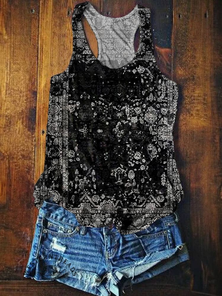 Women's Vintage Black Ethnic V-neck Casual T-Shirt - Image 6