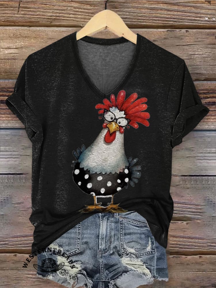 Retro Hen Art Print Casual T-shirt - Image 6