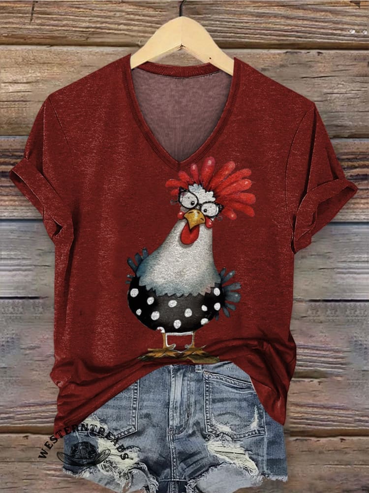Retro Hen Art Print Casual T-shirt - Image 5