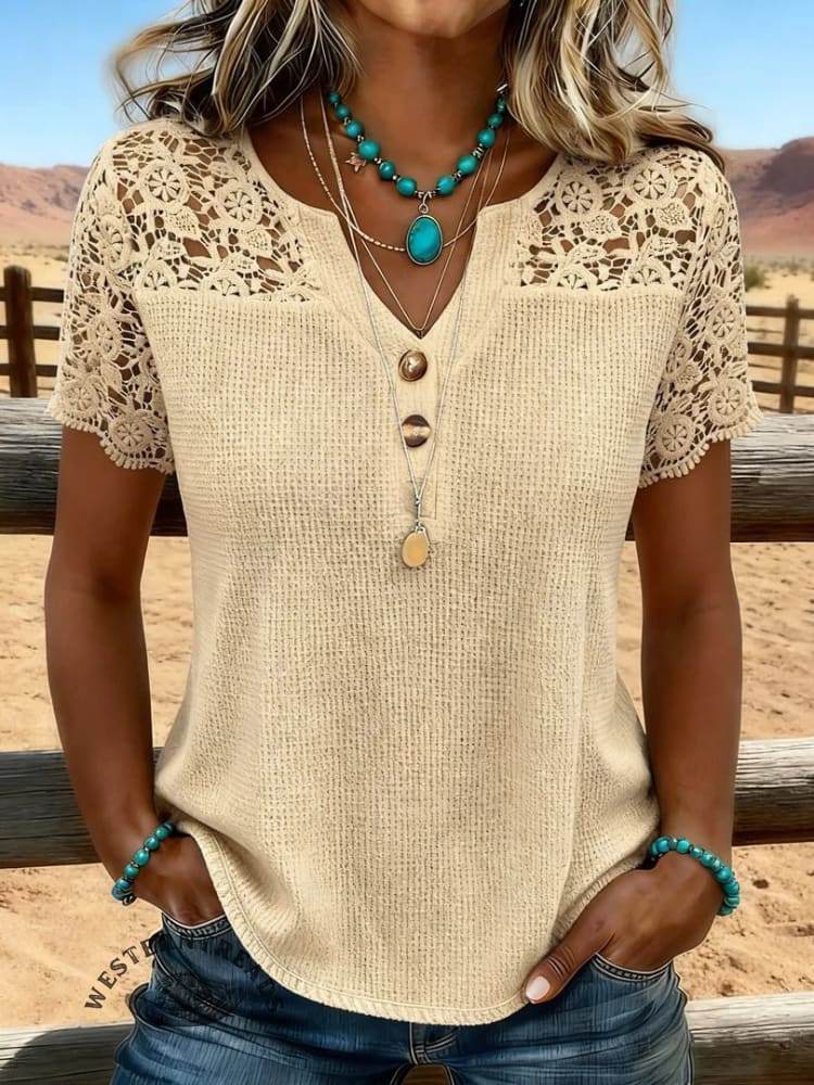 Women's Vintage Floral Print Casual Hollow-Out Shirt