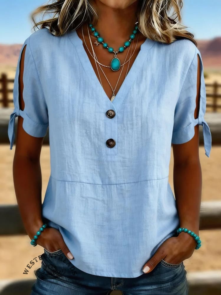 Women's Vintage Floral Print Casual Hollow-Out Shirt