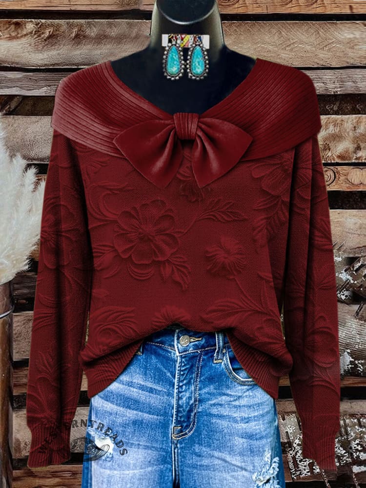 Women's Vintage Floral Print Casual Sweater - Image 2