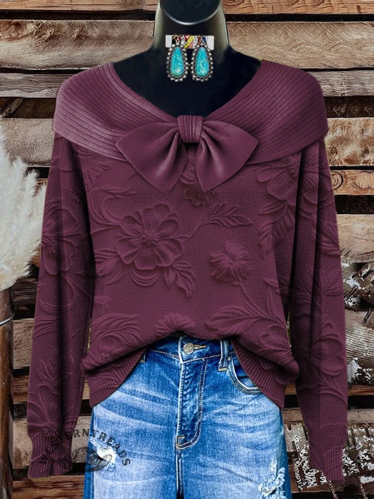 Women's Vintage Floral Print Casual Sweater - Image 3