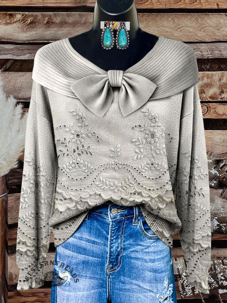 Women's Vintage Floral Print Casual Sweater - Image 2