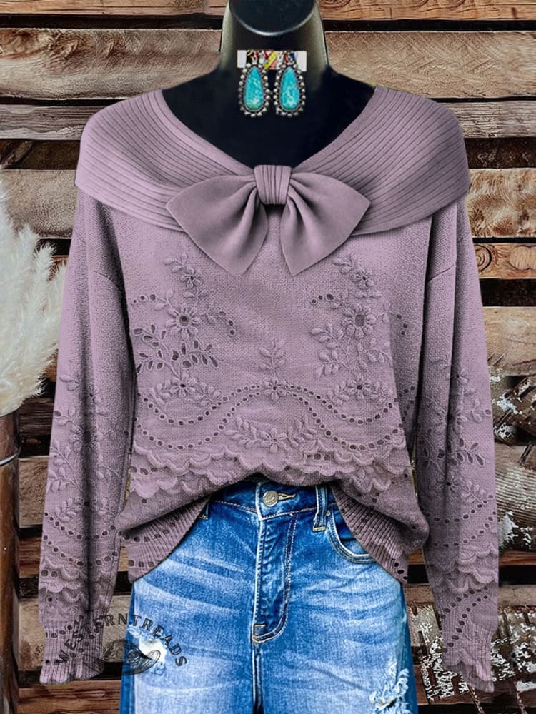 Women's Vintage Floral Print Casual Sweater - Image 3