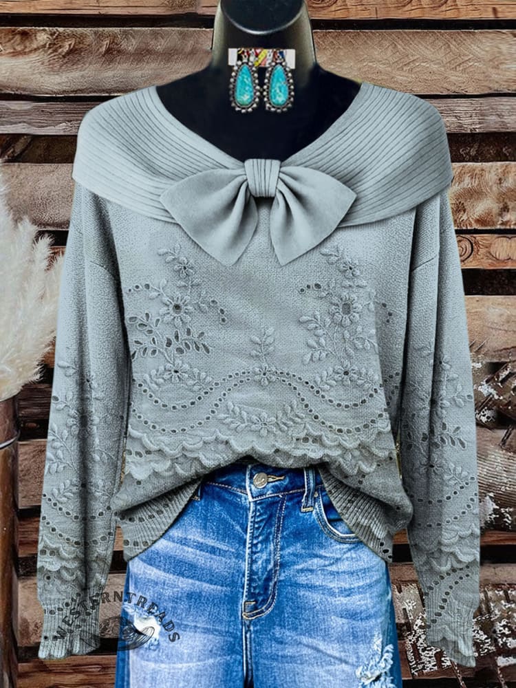 Women's Vintage Floral Print Casual Sweater - Image 4