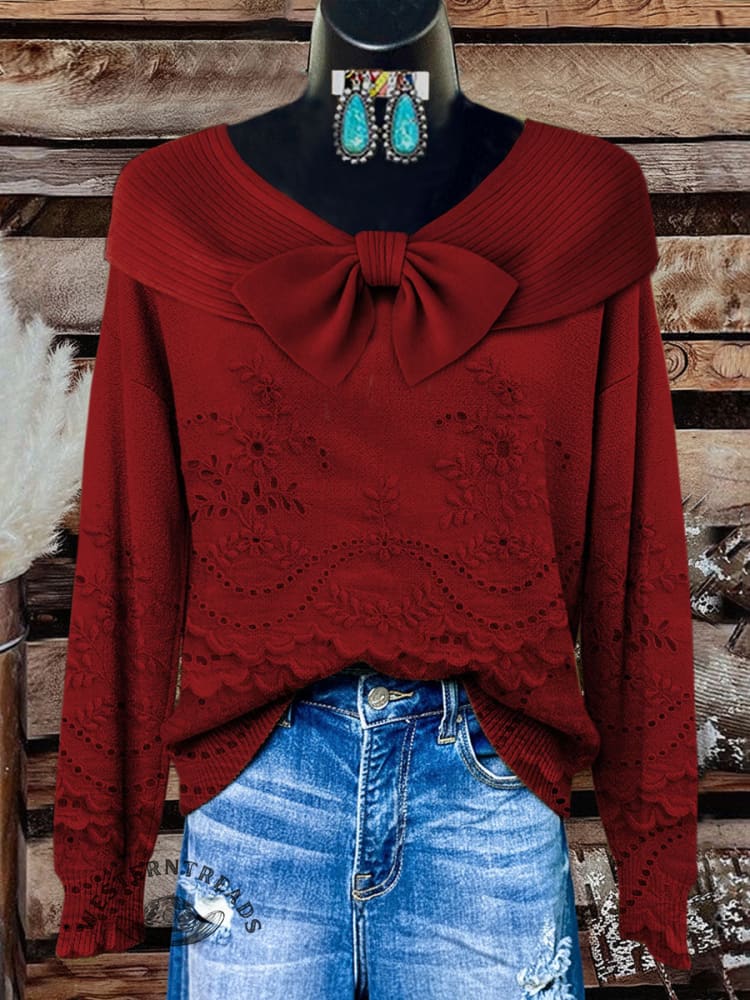 Women's Vintage Floral Print Casual Sweater - Image 5
