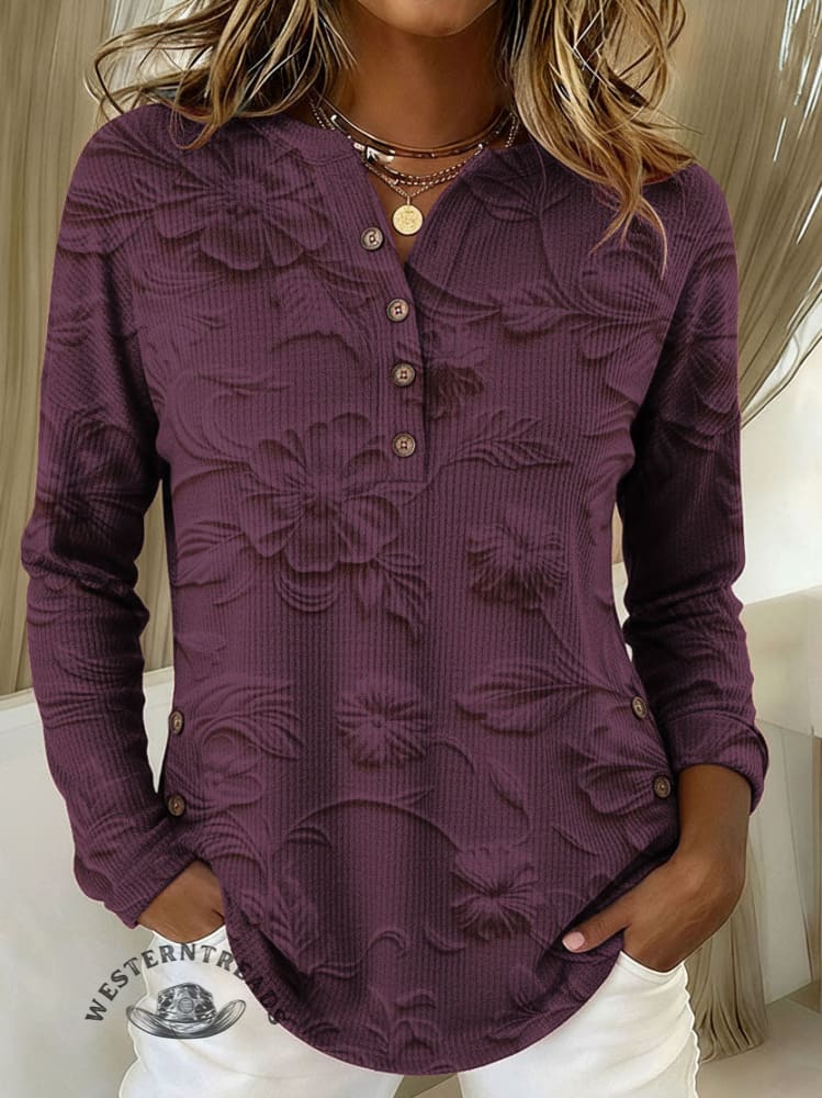 Women's Vintage Floral Print Casual Sweater - Image 2