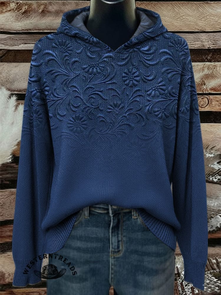 Women's Vintage Floral Print Henley Neck Sweater Top - Image 8