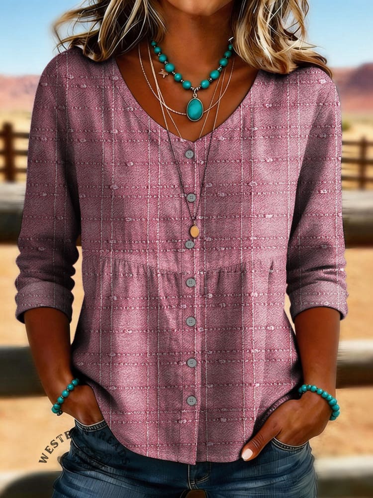 Women's Vintage Floral Print Linen And Cotton Shirt