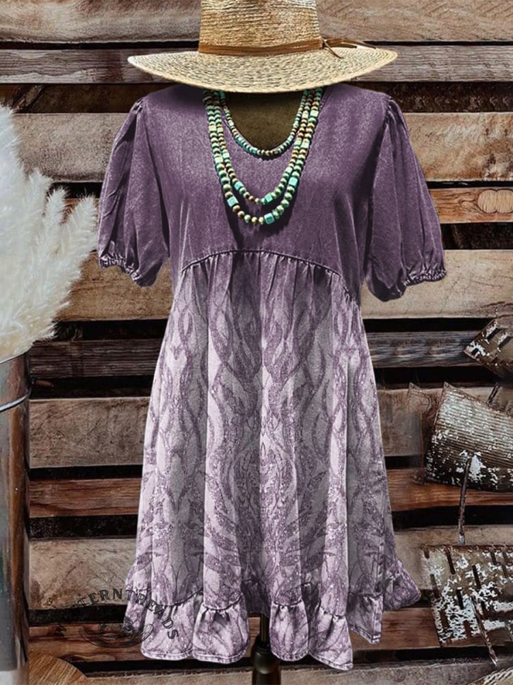 Women's Vintage Floral Print Pocket Cotton Dress