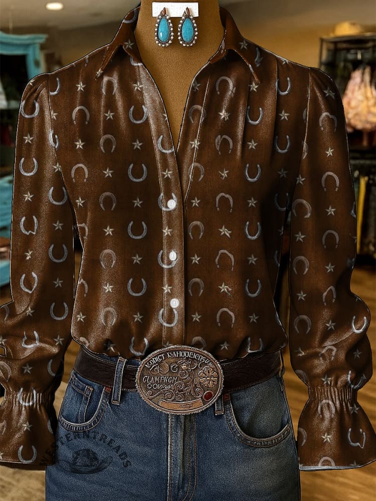 Women's Vintage Horse Print Casual Cotton Shirt