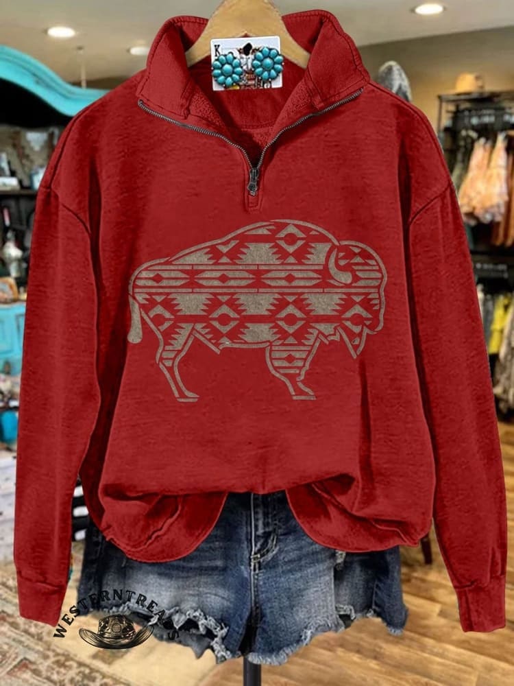 🔥Hot Sale🔥Women's Vintage buffalo Print Casual Sweatshirt - Image 2