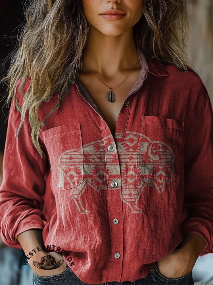 🔥Hot Sale🔥Women's Vintage buffalo Print Casual Sweatshirt - Image 4