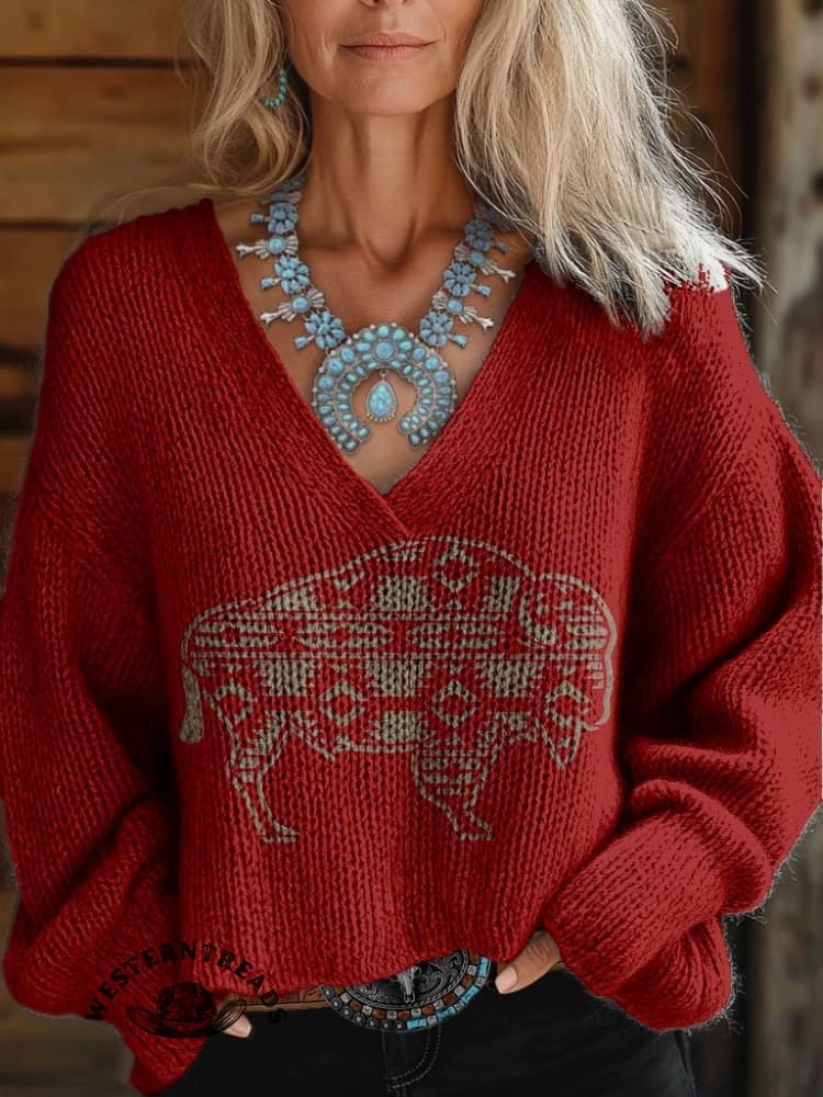 🔥Hot Sale🔥Women's Vintage buffalo Print Casual Sweatshirt - Image 5