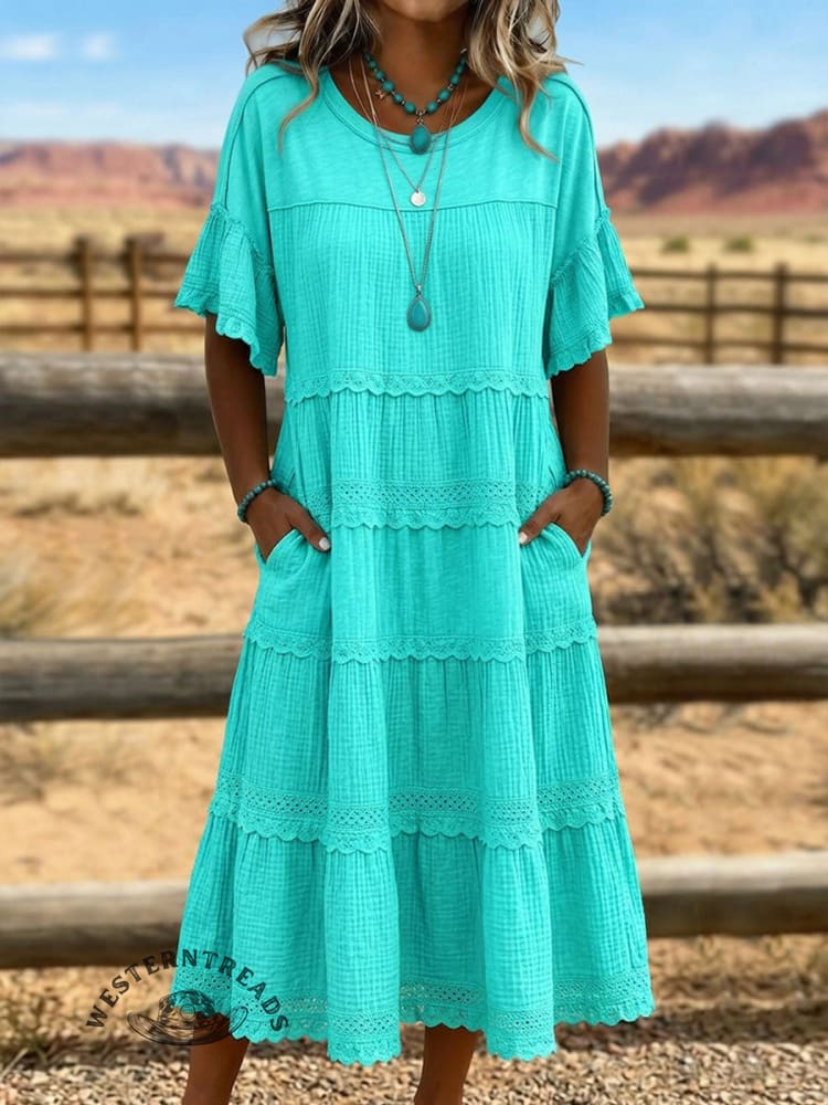 Women's Vintage Patchwork Lace Dress