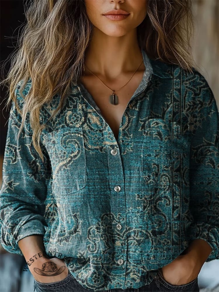 Women's Vintage Print Casual Long Sleeve Comfortable Cotton Shirt