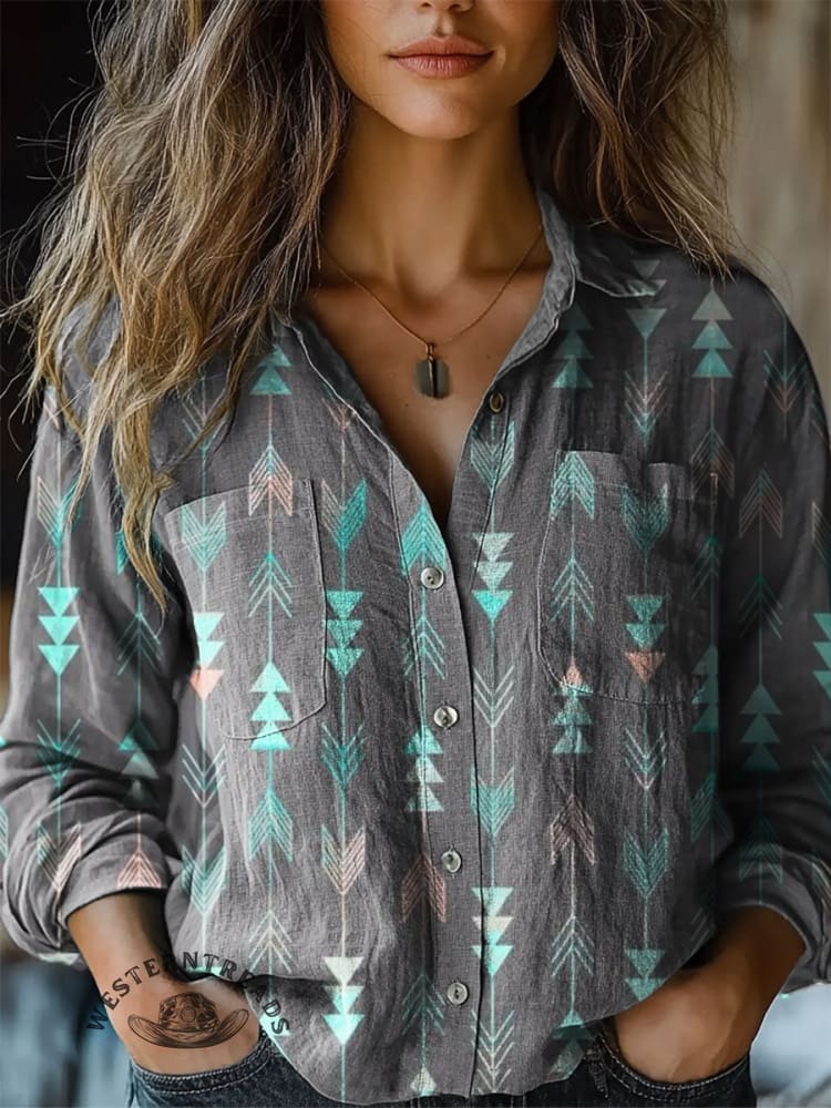 Women's Vintage Print Casual Long Sleeve Comfortable Cotton Shirt