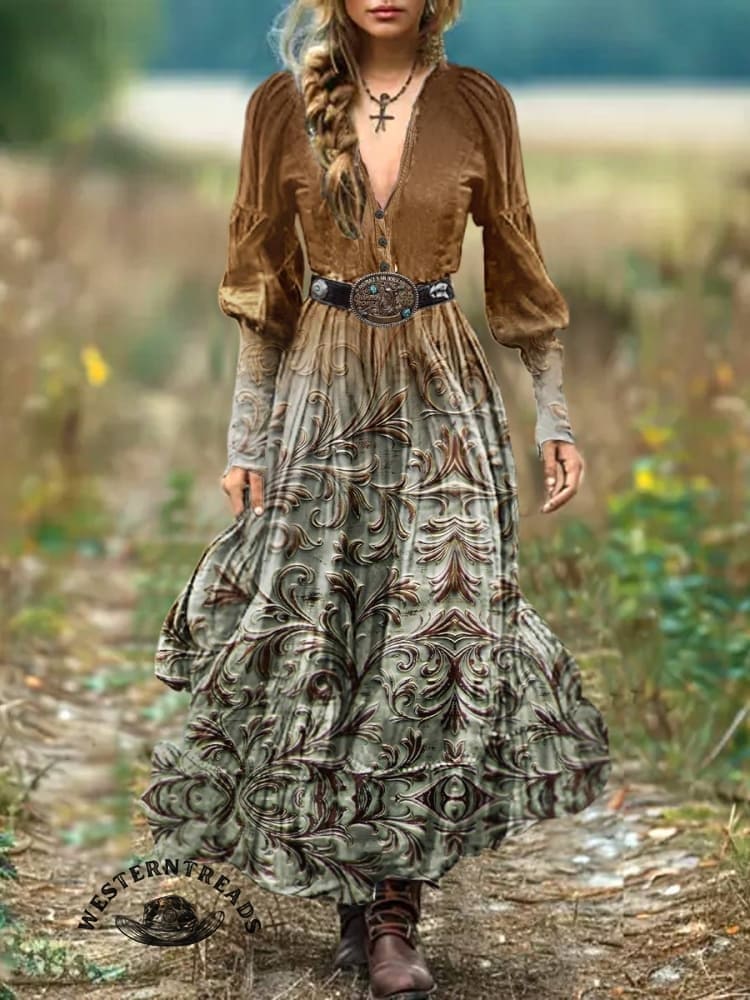 🔥Hot Sale🔥Women's Vintage Print Pocket Cotton Dress - Image 3