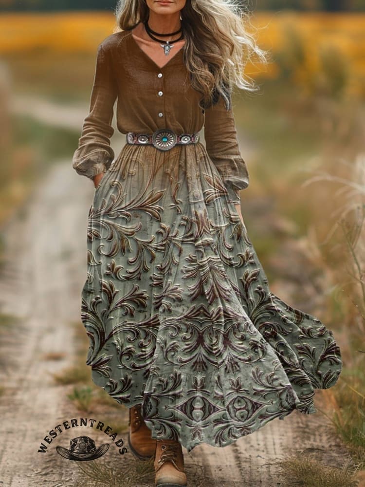 🔥Hot Sale🔥Women's Vintage Print Pocket Cotton Dress - Image 5