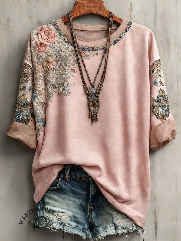 Women's Vintage Printed Casual Short Sleeve T-Shirt - Image 2