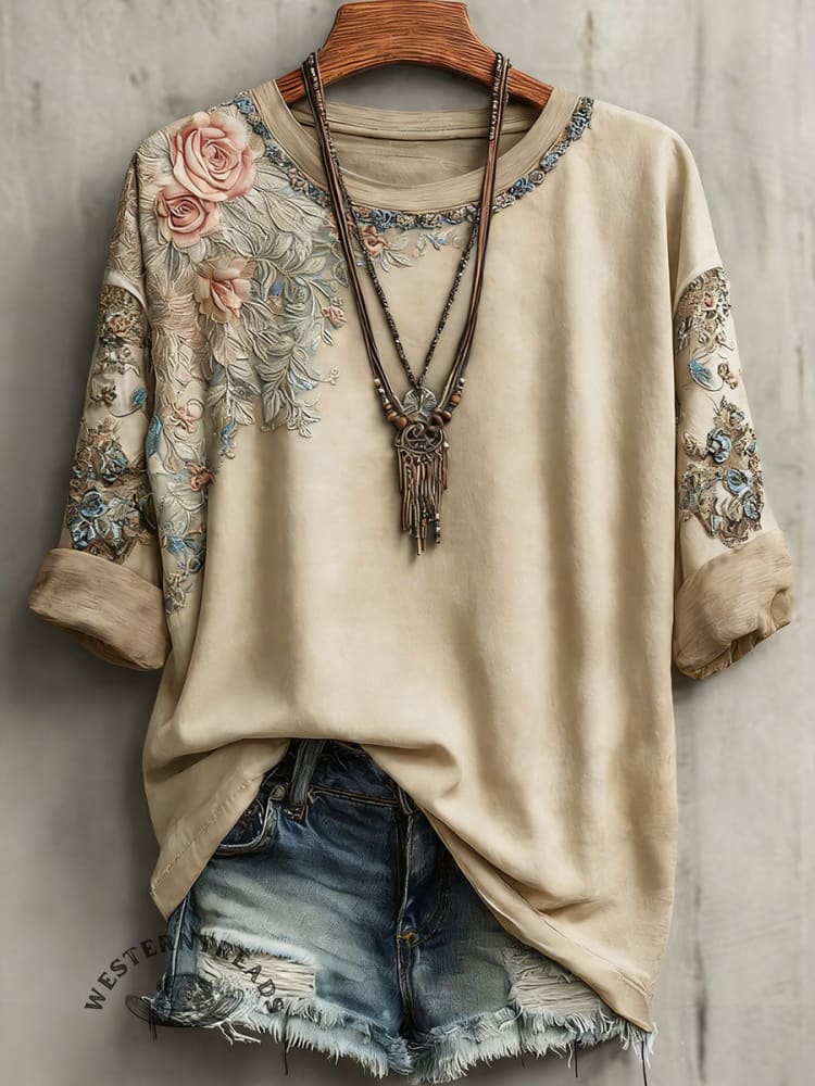 Women's Vintage Printed Casual Short Sleeve T-Shirt - Image 4