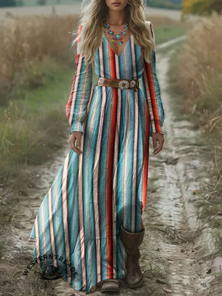 🔥Hot Sale🔥Women's Vintage Western Art Print Pocket Cotton Dress - Image 3