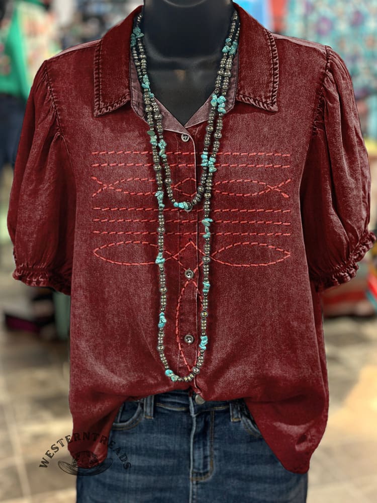 Women's Western Boots Pattern Print Casual Cotton Shirt - Image 4