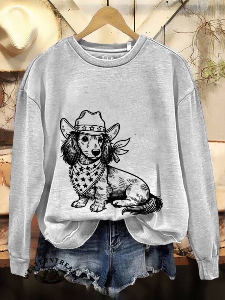 Women's Western Cowboy Dog Print V-neck Casual T-Shirt - Image 10
