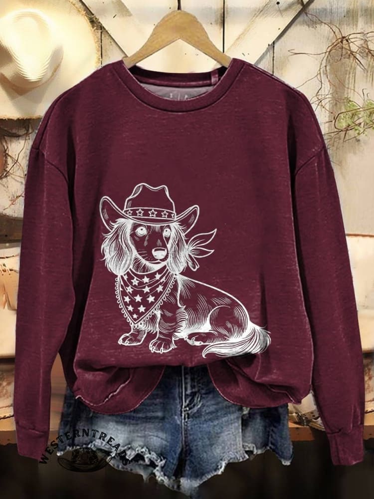Women's Western Cowboy Dog Print V-neck Casual T-Shirt - Image 7