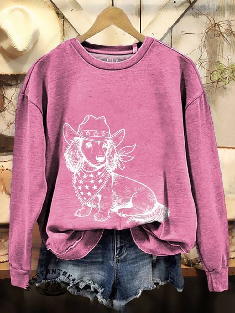 Women's Western Cowboy Dog Print V-neck Casual T-Shirt - Image 9