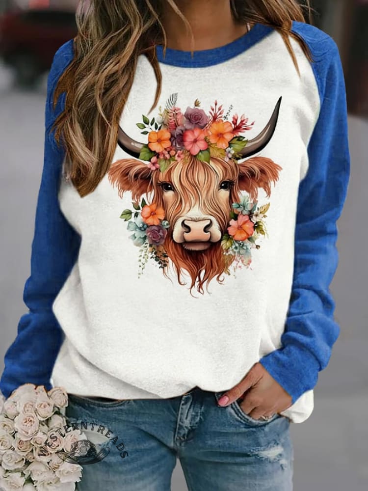 Women's Western Highland Cow Print Casual Sweatshirt - Image 5