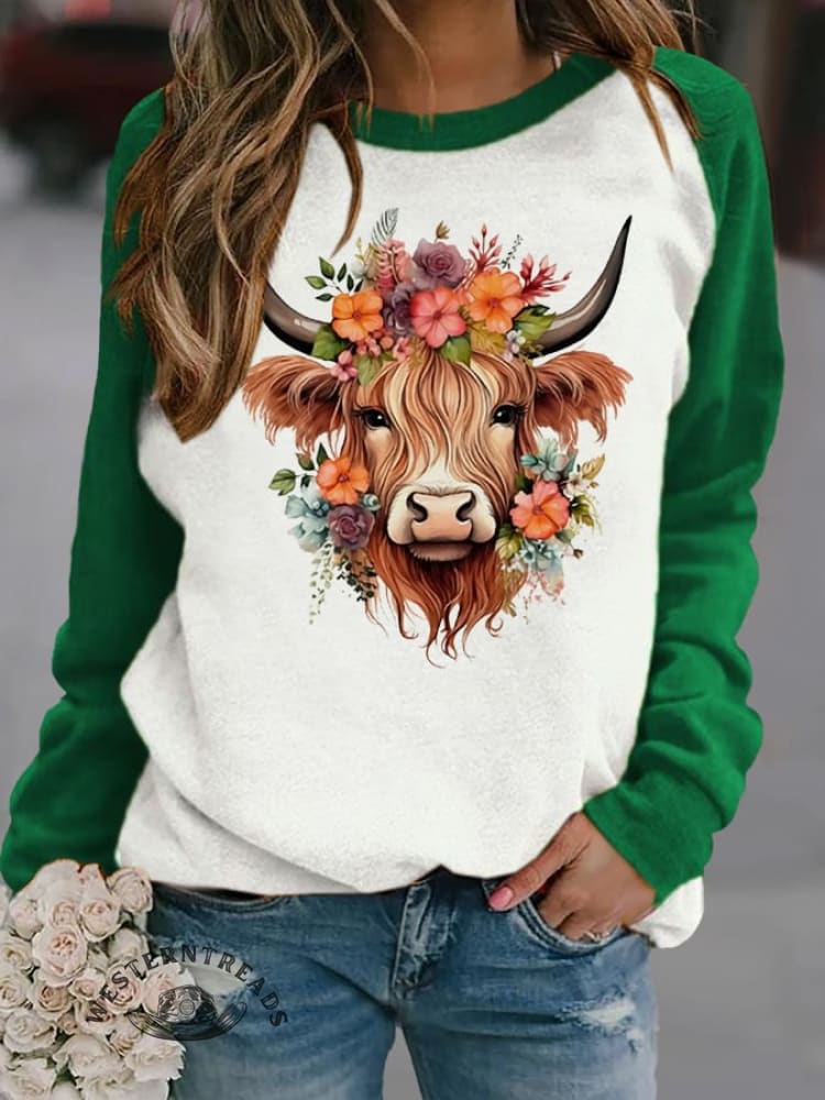Women's Western Highland Cow Print Casual Sweatshirt - Image 6