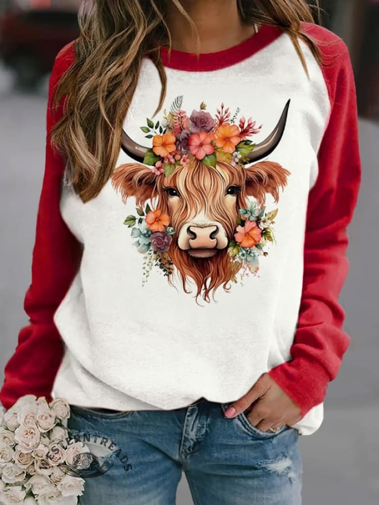 Women's Western Highland Cow Print Casual Sweatshirt - Image 7