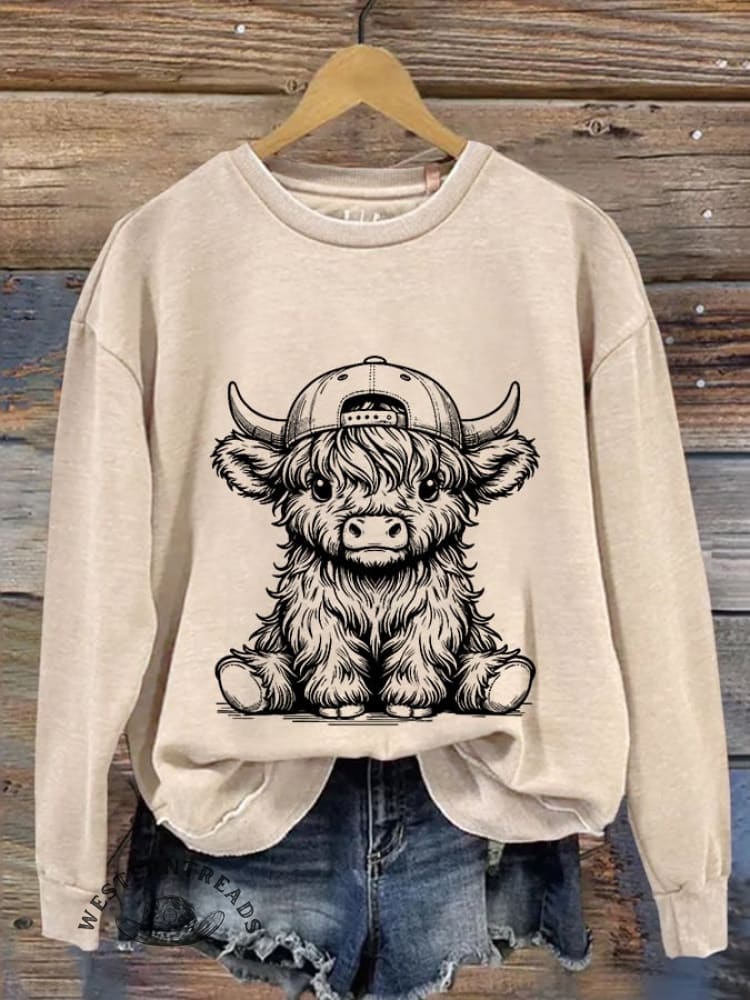 Women's Western Highland Cow Print Casual Sweatshirt - Image 2
