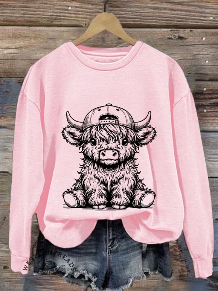Women's Western Highland Cow Print Casual Sweatshirt - Image 6