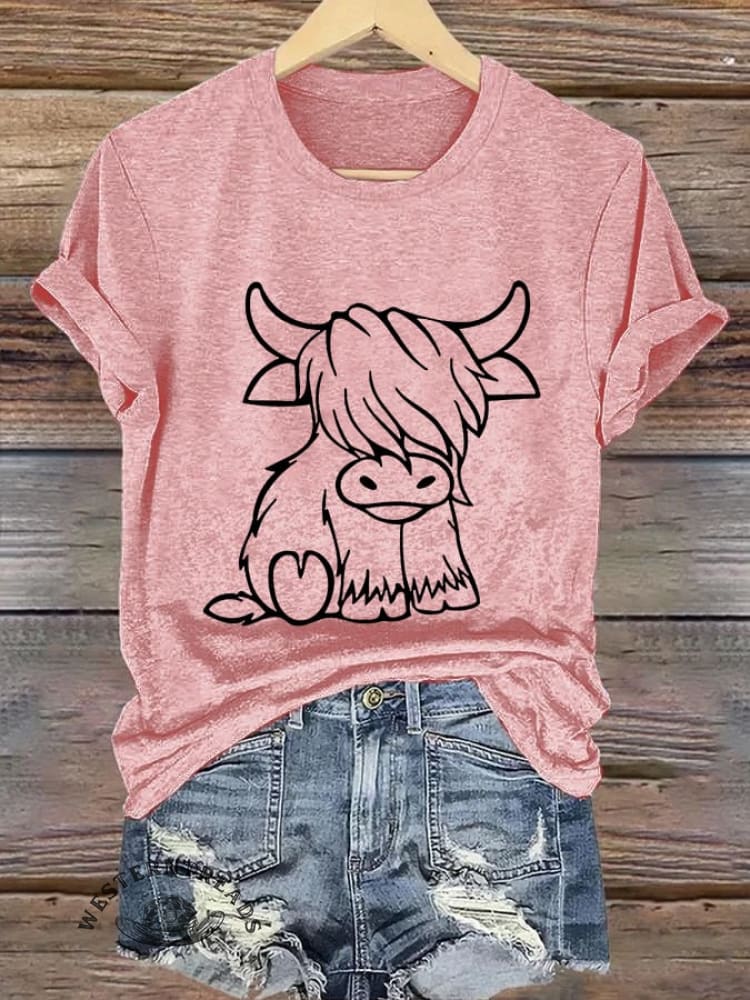 Women's Western Highland Cow printed casual T-shirt - Image 3