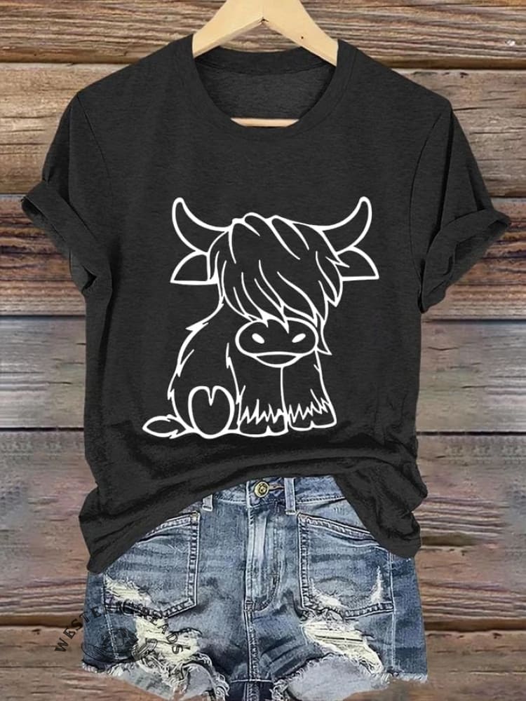 Women's Western Highland Cow printed casual T-shirt - Image 6