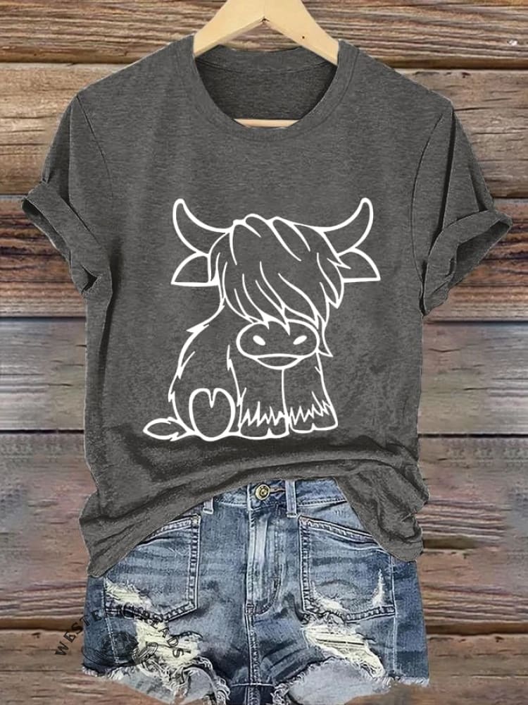 Women's Western Highland Cow printed casual T-shirt - Image 7