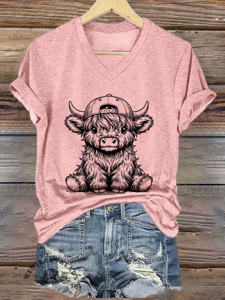 Women's Western Highland Cow printed casual T-shirt - Image 3