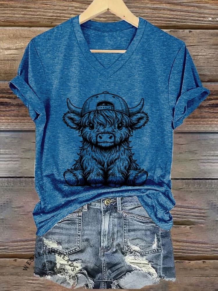 Women's Western Highland Cow printed casual T-shirt - Image 5