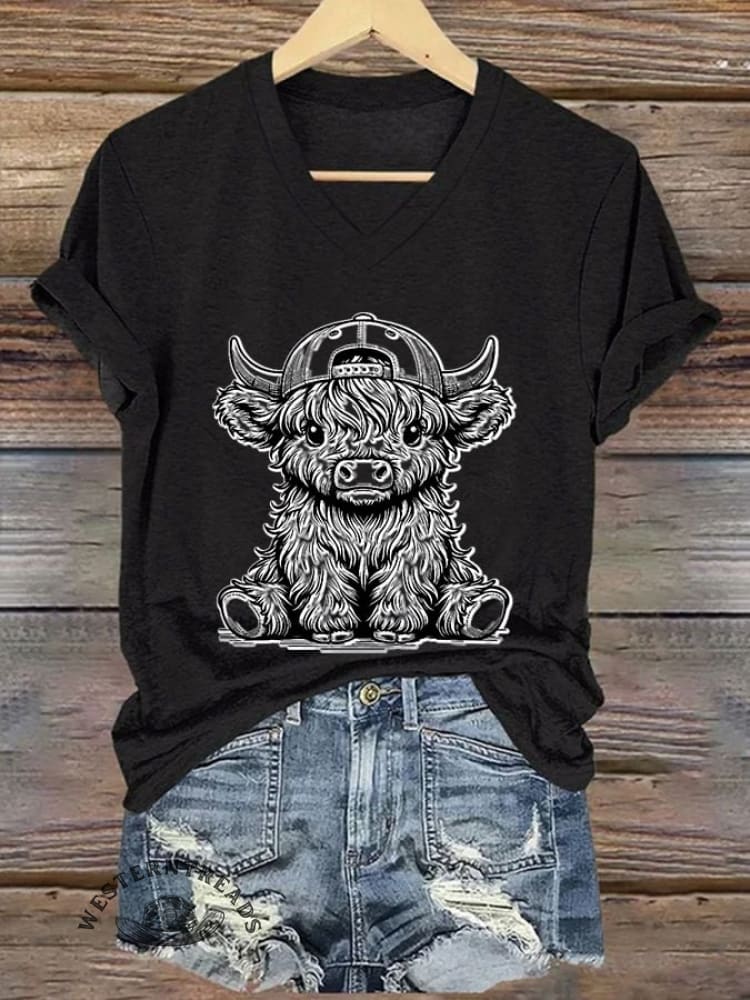 Women's Western Highland Cow printed casual T-shirt - Image 6